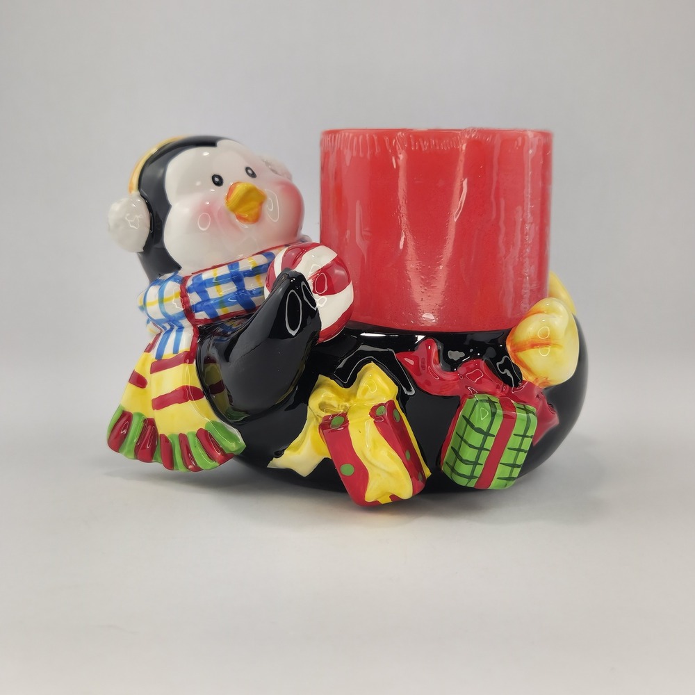 Signature Home Collection Penguin Ceramic Pillar Candle Holder Christmas Decor